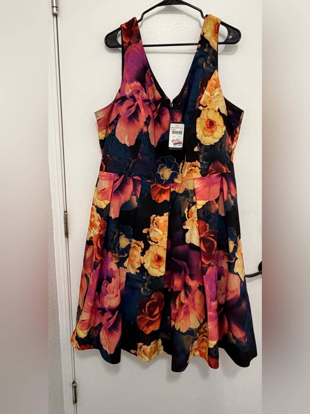 City Chic Girls Floral V-Neck Dress in Black with Yellow and Purple Blooms
